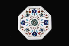 Piano In Marmo Da 12" Con Pietre Semipreziose Lavoro Fatti A Mano Decorazione