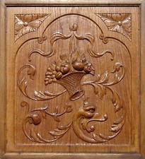 PANNELLO SCOLPITO a mano legno quercia decorazioni cesto con frutta