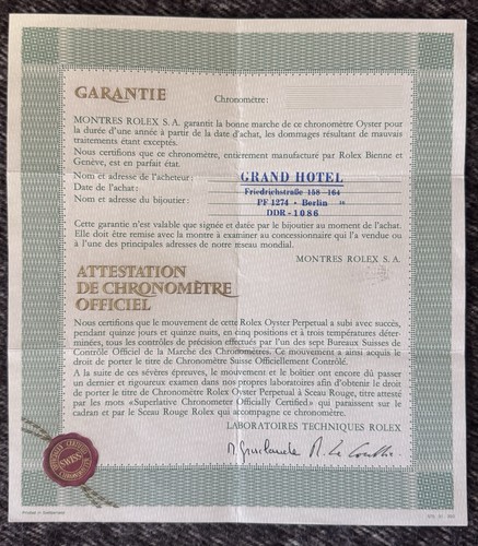 Rolex chronometer certificate - rolex,
