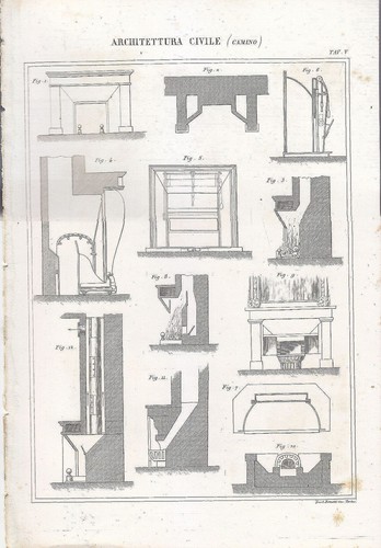 1866 incisione antica camino - antica,