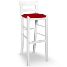 Sgabello in legno verniciato bianco con foro h 80 con seduta in similpelle rosso