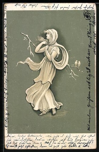 Litografia giovane ragazza con - giovane,