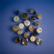 LOTTO STOCK MOVIMENTI-CASSE-CUSTODIE OROLOGI DA POLSO VINTAGE RICAMBI LAVORO 