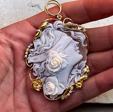 Cammeo conchiglia argento 925 marcasite gioielli donna bendag dea, portafortuna