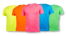 T-SHIRT UOMO DONNA COLORI FLUO NEON FLUORESCENTI MICROFIBRA MAGLIA 029345