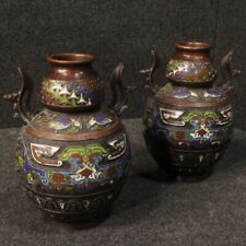 Coppia vasi orientali in metallo stile antico cloisonné XX secolo 900