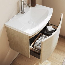 Mobile Da Bagno Curvo Da 60 Cm Con Lavabo in Resina – Mobile Compatto Con Casset