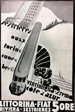 PUBBLICITA' 1935 FIAT LITTORINA SESTRIERE-COSTA AZZURRA TRENO SCI RICCOBALDI