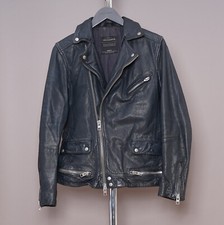 ALL SAINTS Giacca Pelle PICCOLA Uomo Blu Biker Bomber ISHIDA Celebrità Graal