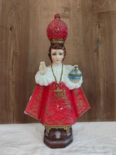 VECCHIA STATUINA IN GESSO  DIPINTO GESU' BAMBINO DI PRAGA H 32 Cm.