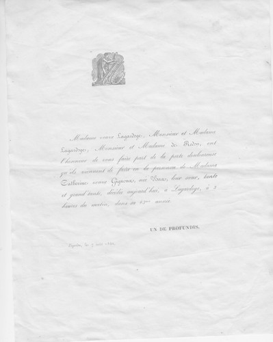 1842 faire part - 1842, décès