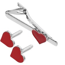  1 set di gemelli a forma di cuore, cravatte, gioielli, fermacravatte in lega,