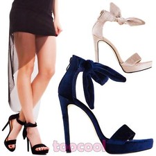 Scarpe donna sandali velluto velour cinturino fiocco tacchi alti nuove AF-101