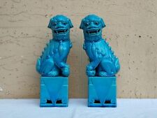 ANTICA COPPIA DI CANI DI FO KOMAINU ORIENTALI IN PORCELLANA TURCHESE ALTEZZA 30