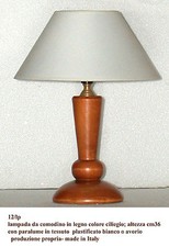 Lampada lumetto abat jour legno colore ciliegio paralume tessuto made in Italy