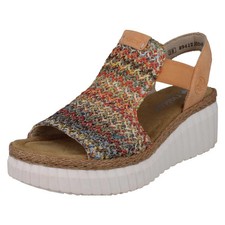 Donna Rieker Antistress Tessuto Intrecciato Zeppa Sandali Estivi - 69172