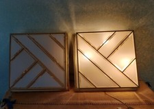 coppia applique  plafoniera in ottone 4 luci con vetri bianchi e satinati