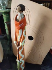 Statuetta Donna In Terracotta Alta cm 46 Vintage Firmata Pink 