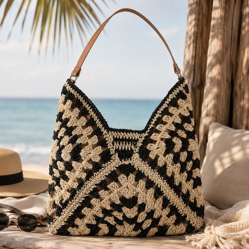 Borsa mare donna crochet - crochet, beige