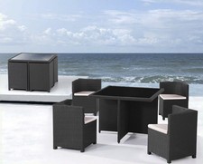 TAVOLO SEDIE RATTAN NERO POLTRONE DIVANO ARREDO GIARDINO DESIGN MODERNO CUSCINI