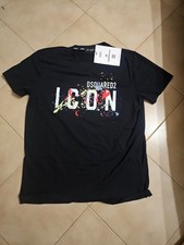 T-shirt dsquared2 icon nera con logo colorato effetto splash, taglia L 