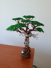 Scultura albero della vita bonsai in filo d'alluminio con minerale quarzo fumé 