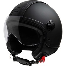 CASCO MOTO MOTOCUBO JET TOP ANT 22.06 PELLE VISIERA ELICOTTERO NERO OPACO TG S