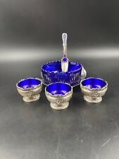 Antipastiera porta caviale condimento formaggio 3 scomparti blu cobalt Anni 80