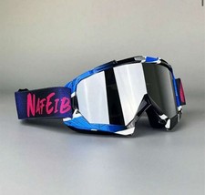 Occhiali da motocross/sci con lente specchiata – design blu/nero