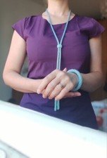 Set gioielli fatti a mano di delicata collana lunga lariat blu e bracciale senza ferretto