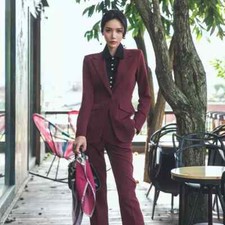 Tailleur completo donna rosso giacca a manica lunga e pantalone slim cod 7157