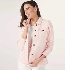 Giacca comoda stile denim Denim & Co. con colletto. Rosa pastello. Taglia Large. Nuovo senza etichette