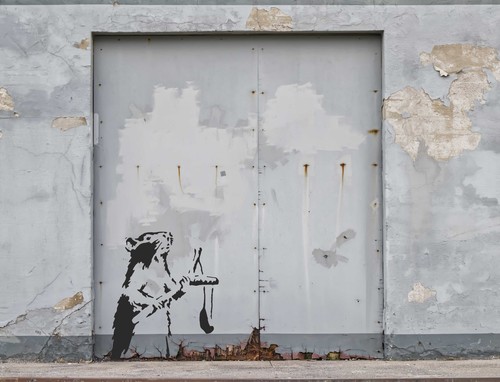 Banksy catapult rat stencil - rat,