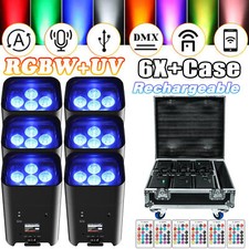 6x Ricaricabile 108W 6LED Par+Flightcase RGBWA UV Batteria DMX Luce di scena APP