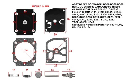 Kit membrane carburatore - membrane, zama