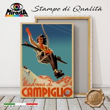 QUADRO VINTAGE MADONNA DI CAMPIGLIO PISTE DISCESA SCI NEVE INVERNO TELA CANVAS