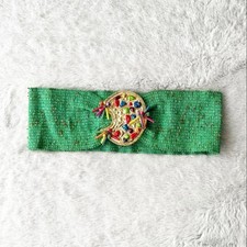 Cintura BORBONESE vintage anni 80 verde elasticizzata con perline e chiusura tono oro