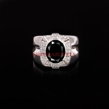 Naturale Onice Nera Gemma Con 14K Placcato Oro Bianco Anello Argento per Uomo #