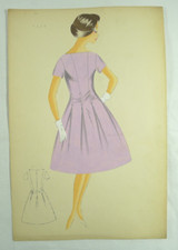BOZZETTO DISEGNO MODA FASHION DESIGN VINTAGE ITALIAN STYLE '50'60 SKETCH VESTITO