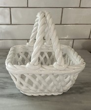 Pier 1 Imports Dolomite Basket White Woven Lattice Braid Farmhouse Cottage Core