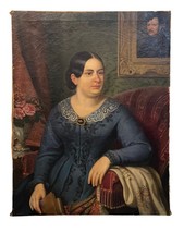 GRANDE DIPINTO OLIO SU TELA,  RITRATTO DI NOBILDONNA BIEDERMAIER ANTICO XIX SEC