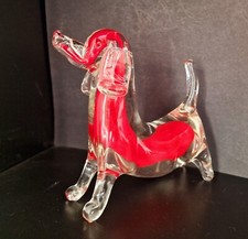 CANE BASSOTTO  IN VETRO DI MURANO ROSSO SEGUSO SENZA BOLLINO  0,714KG. 14XH.15CM