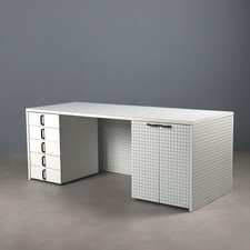 Scrivania Vintage Stile Quaderna Laminato Cassetti Vani Italia Anni 80 Originale