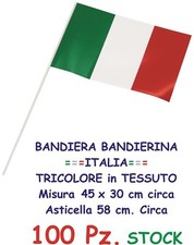 BANDIERA BANDIERINE ITALIA TRICOLORE STOCK 100 Pz cm 45 x 30 in Stoffa con asta