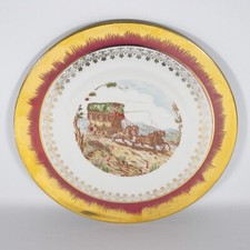 PIATTO DA TORTA PORTATA PORCELLANA BAVARIA ORO ZECCHINO TEMA FAR WEST VINTAGE