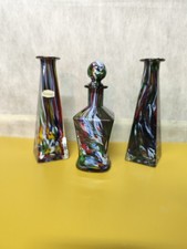 Set 3 bottiglie Vetro Murano multicolori