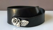 CINTURA ALTA VINTAGE ANNI '80 DA DONNA NERA CON FIORE IN METALLO