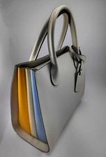 BORSA DONNA VERA PELLE MADE IN ITALY BIANCO GHIACCIO MULTICOLORE TRIP REGALO