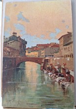 Cartolina Antica Bologna Via Riva Reno Lavandaie Pittura Fp Viag 1903 N6 Rara 