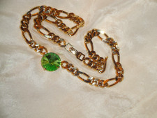 Collier vintage maglia figaro placcata oro giallo e solitario swarovski verde